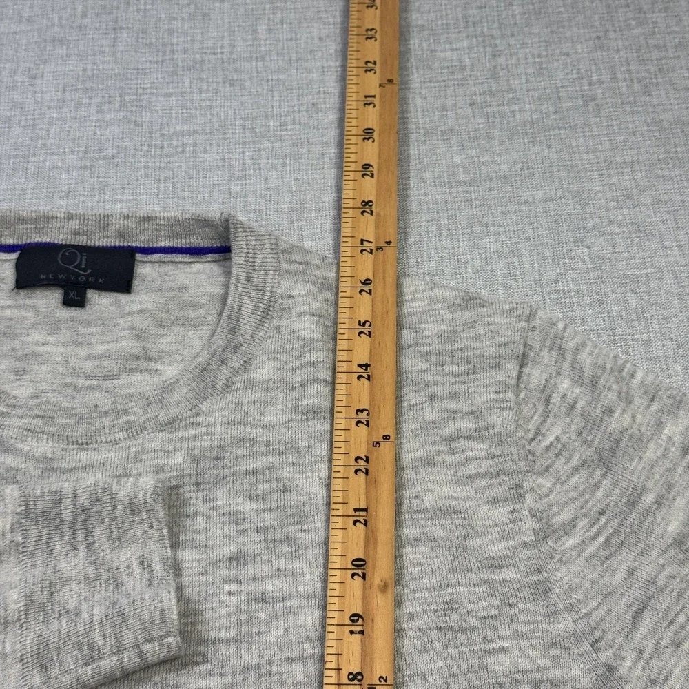 Qi New York Wool Sweater Pullover Mens XL Gray Crew Neck Long Sleeve